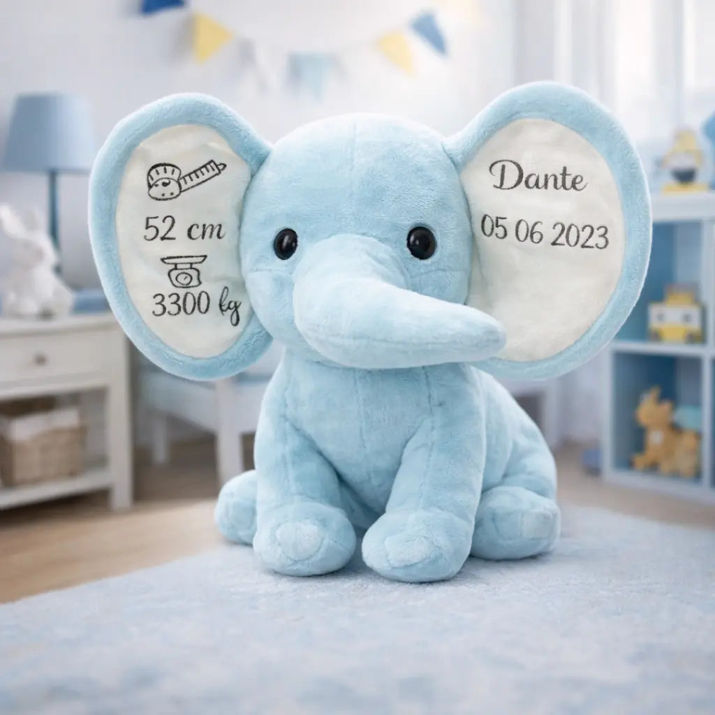 PELUCHE ELEFANTE CON DATOS DE NACIMIENTO Regalo Personalizado 360