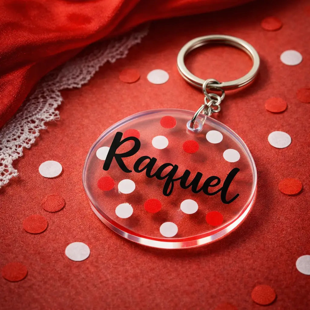 LLAVERO PERSONALIZABLE  DE ACRÍLICO TRANSPARENTE Regalo Personalizado 360